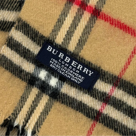 Burberry XL Cashmere Fringe Wrap Scarf Classic Tan Nova Check Plaid - Picture 2 of 7